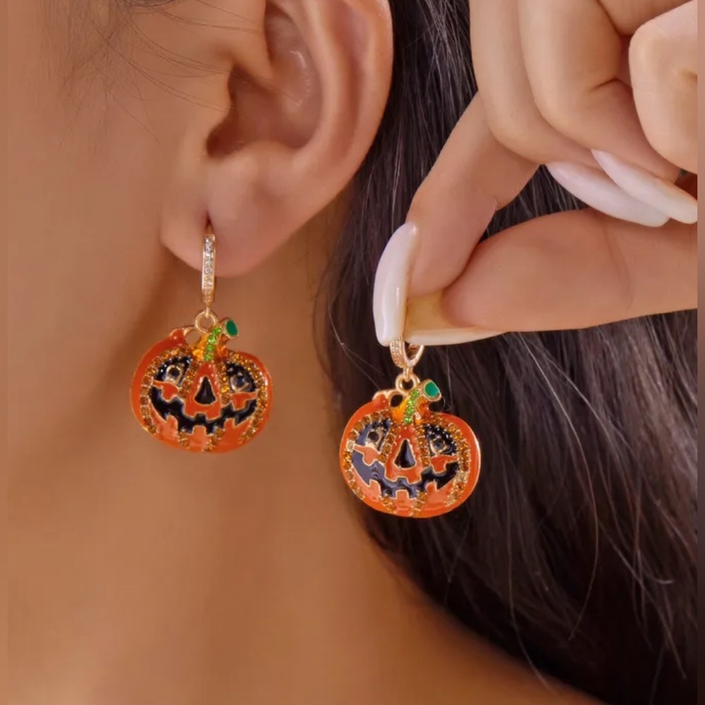 Halloween Pumpkin Earrings with sparkling CZ